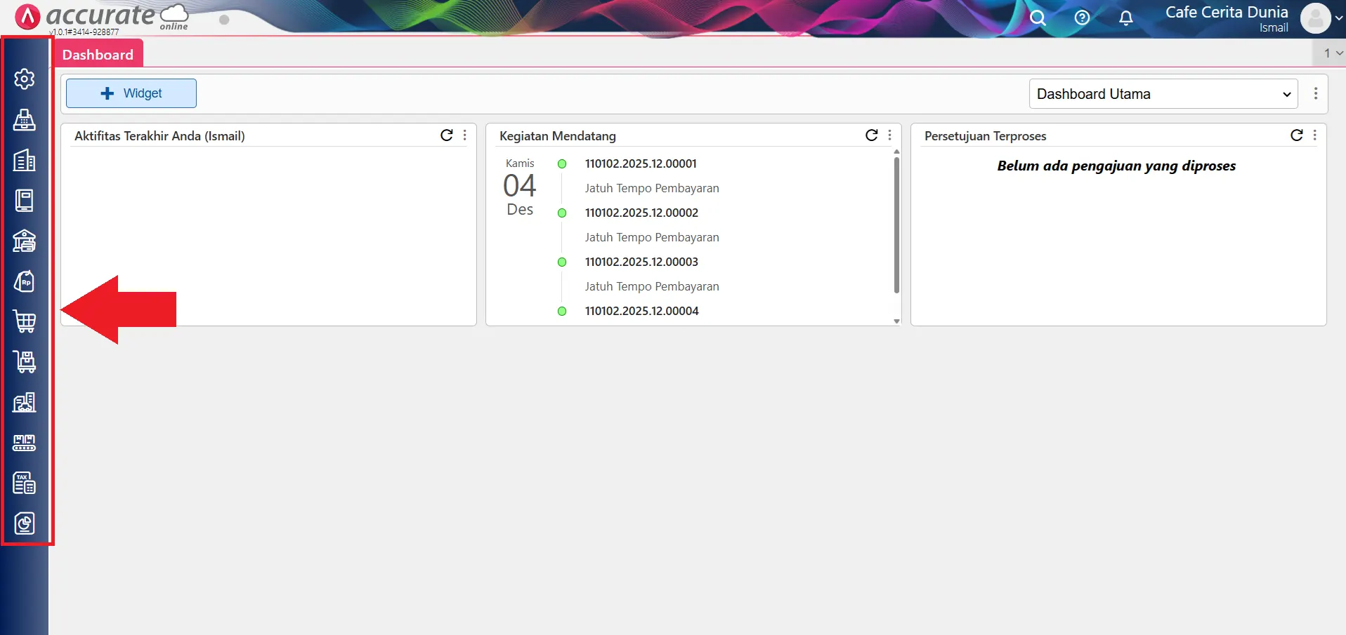 menu tidak tampil di Data Usaha operator